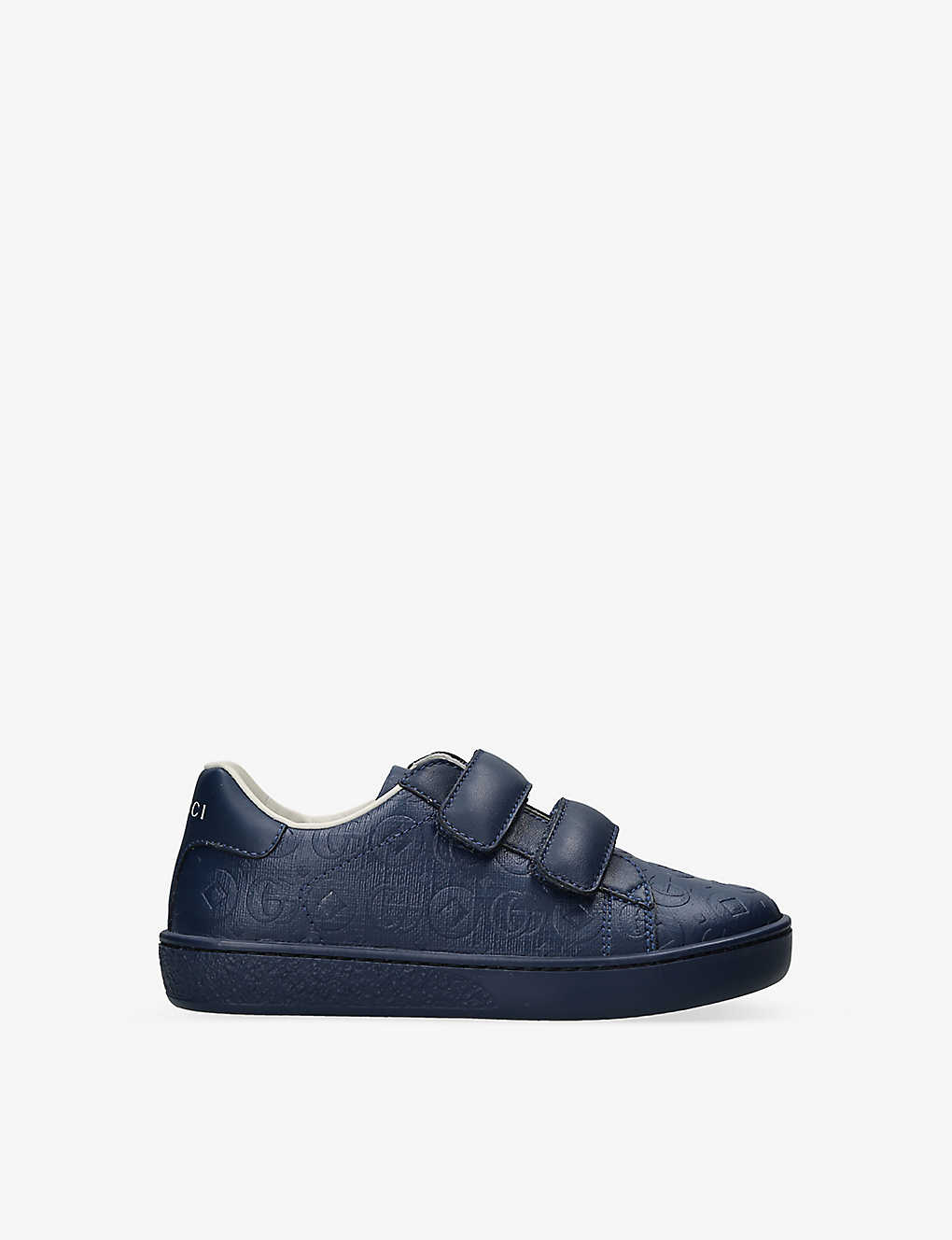 Gucci Boys Navy Kids New Ace Embossed Leather Trainers 1-4 Years