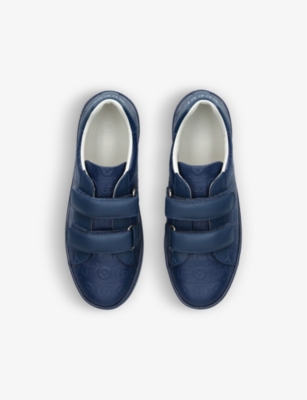 Shop Gucci New Ace Embossed Leather Trainers 5-10 Years In Navy