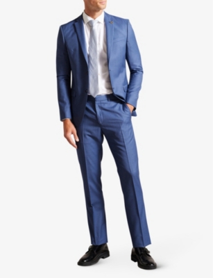 Shop Ted Baker Men's Blue Camdejs Slim-fit Single-breasted Wool Suit Jacket