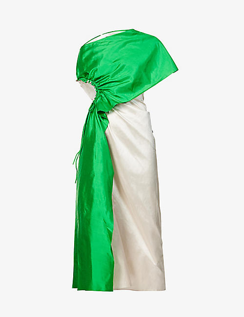 LITKOVSKA: Asymmetric colour-block silk maxi dress