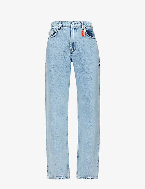 FIORUCCI: Patti graphic-print straight-leg mid-rise organic-denim jeans