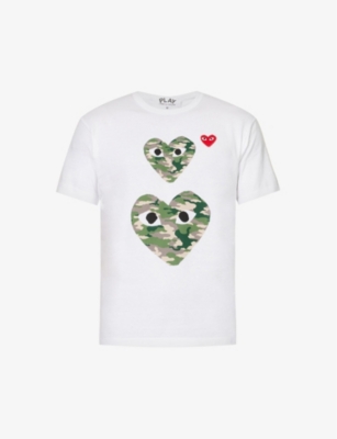 Shop Comme Des Garçons Play Comme Des Garcons Play Mens White Double Camo Heart Brand-print Regular-fit Cotton-jersey T-shirt