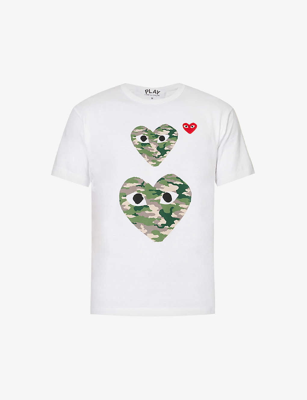 Shop Comme Des Garçons Play Double Camo Heart Brand-print Regular-fit Cotton-jersey T-shirt In White