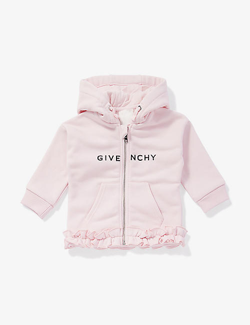 GIVENCHY: Logo-print ruffle-trim cotton-blend hoody 6 months - 3 years