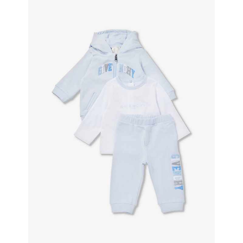 Givenchy Babies'  Pale Blue Branding Appliqué Three-piece Cotton-jersey Set 3-12 Months