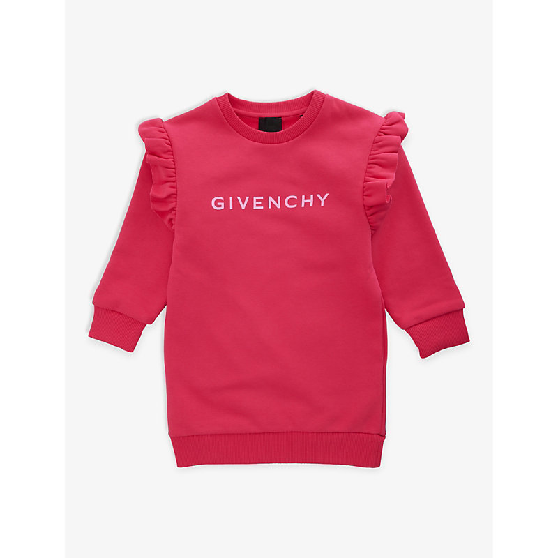 Givenchy Girls Rose Pep Kids Logo-print Frill-trim Cotton-blend Dress 4-12 Years