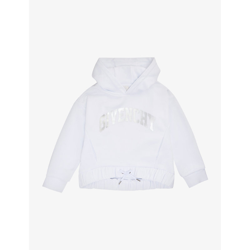 GIVENCHY GIVENCHY GIRLS WHITE KIDS LOGO-PRINT RELAXED-FIT COTTON-BLEND HOODY 6-12 YEARS,67757986
