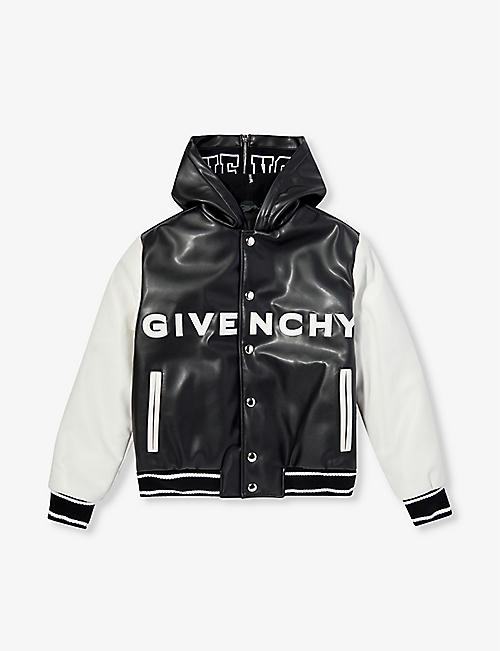 GIVENCHY: Brand-appliqué faux-leather bomber jacket 10-12 years