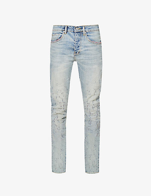 PURPLE BRAND: Distressed low-rise slim-fit stretch-denim jeans