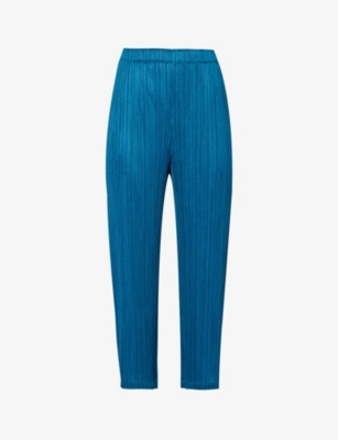Issey Miyake Pleats Please  Womens Blue Green August Tapered Mid-rise Knitted Trousers