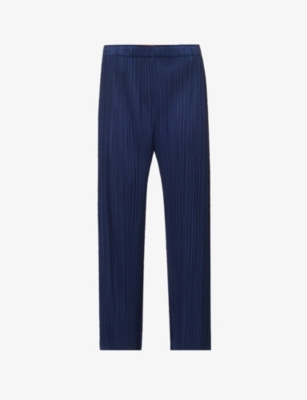 Issey Miyake Pleats Please  Womens Dark Navy August Tapered Mid-rise Knitted Trousers