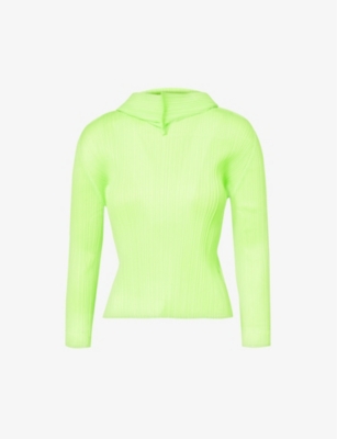 Issey Miyake Pleats Please  Womens Neon Green September Pleated Knitted Top