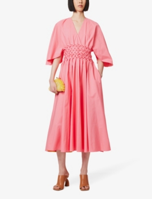 ROKSANDA ROKSANDA WOMEN'S AMARANTH ESTI WOVEN-BODICE COTTON MIDI DRESS 67765806