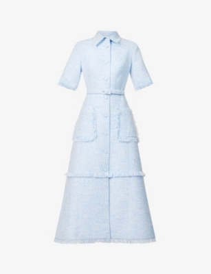 HUISHAN ZHANG: Susan tweed-textured frayed-trim regular-fit woven midi dress