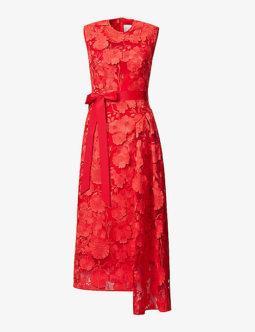 HUISHAN ZHANG: Aster floral-embroidered lace midi dress