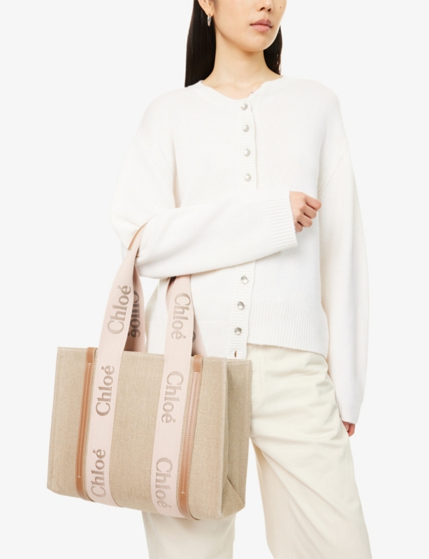 Woody medium linen and leather tote bag