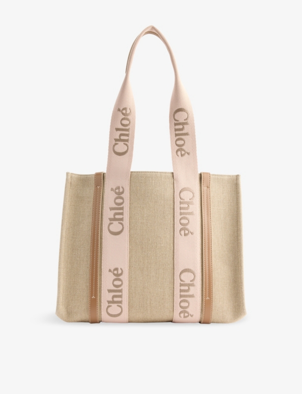 Woody medium linen and leather tote bag