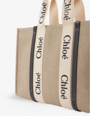 Shop Chloé Chloe Women's White - Blue 1 Woody Large Linen Tote Bag