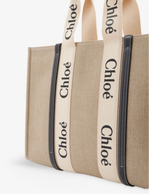 Shop Chloé Womens White - Blue 1 Woody Large Linen Tote Bag