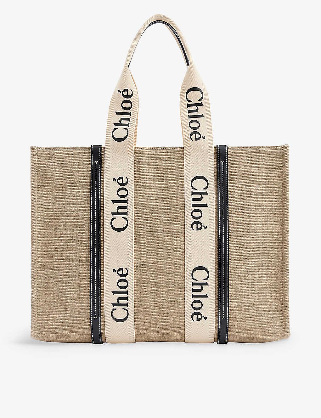Shop Chloé Woody Large Linen Tote Bag In White - Blue 1