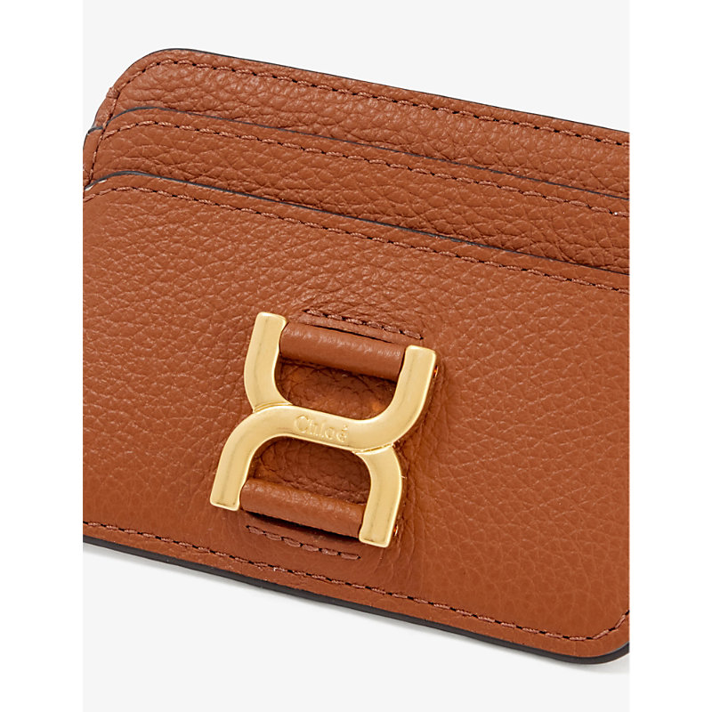 Shop Chloé Marcie Leather Card Holder In Tan
