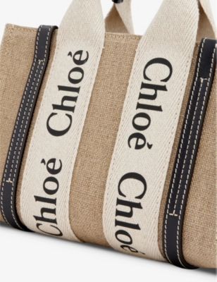 Shop Chloé Womens White/blue Woody Mini Cotton-canvas Tote Bag