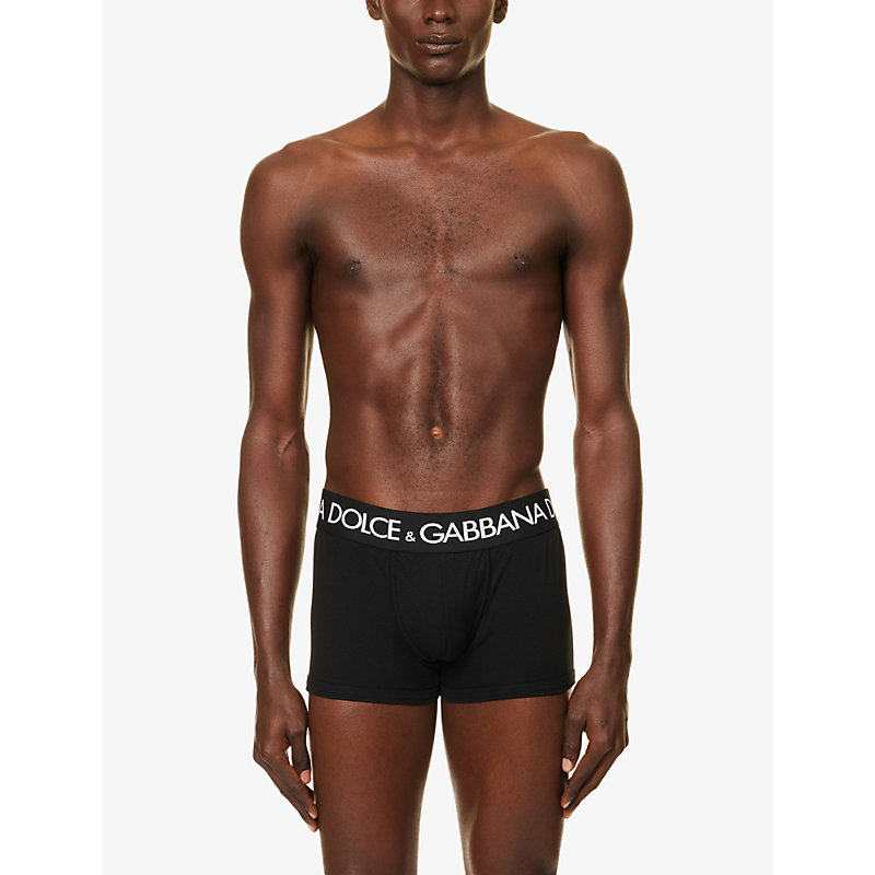 Shop Dolce & Gabbana Pack Of Two Logo-waistband Low-rise Stretch-cotton Boxers In Black