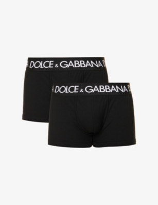Shop Dolce & Gabbana Men's Black Pack Of Two Logo-waistband Low-rise Stretch-cotton Boxers