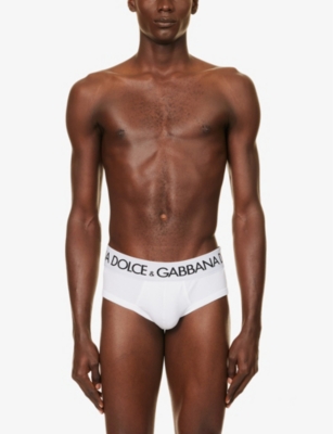 Shop Dolce & Gabbana Men's White Pack Of Two Logo-waistband Low-rise Stretch-cotton Briefs