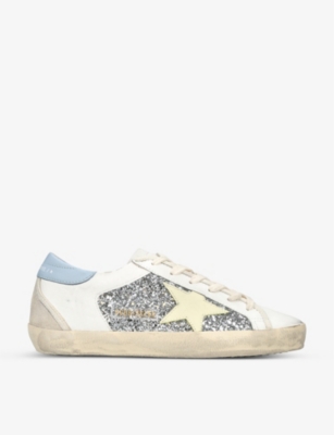 Golden Goose Womens Silver Com Super Star 82317 Glitter-panel Leather Trainers