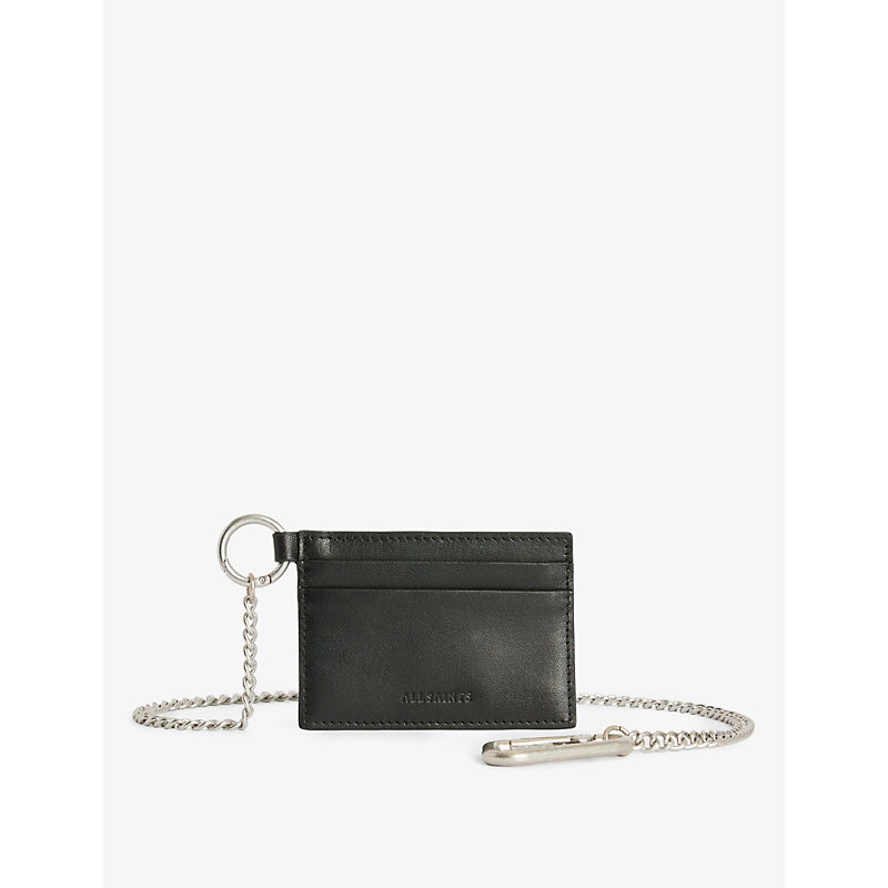 Allsaints Black Makoto Logo-debossed Chain-strap Leather Card Holder
