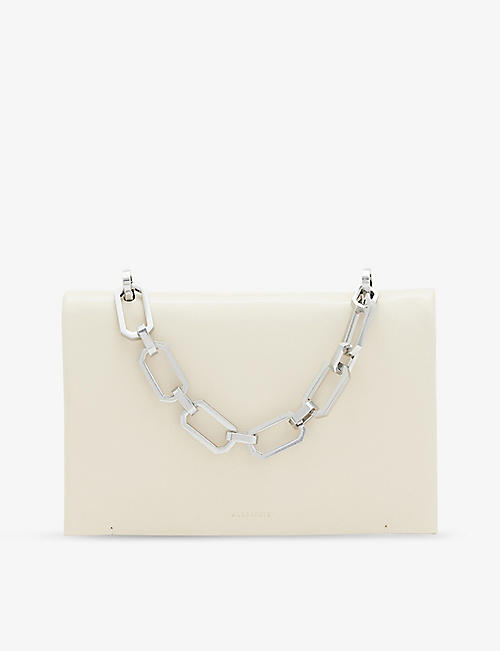 ALLSAINTS: Yua removable-chain leather clutch bag