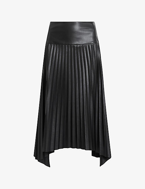 ALLSAINTS: Sylvy high-rise pleated faux-leather midi skirt