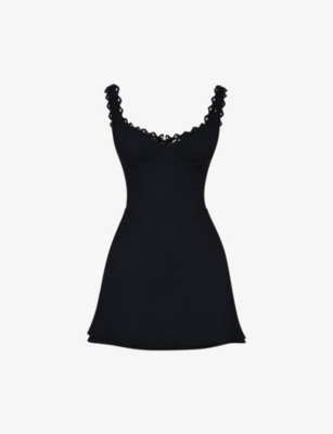 House Of Cb Womens Black Tilly Corset-bodice Linen-blend Mini Dress