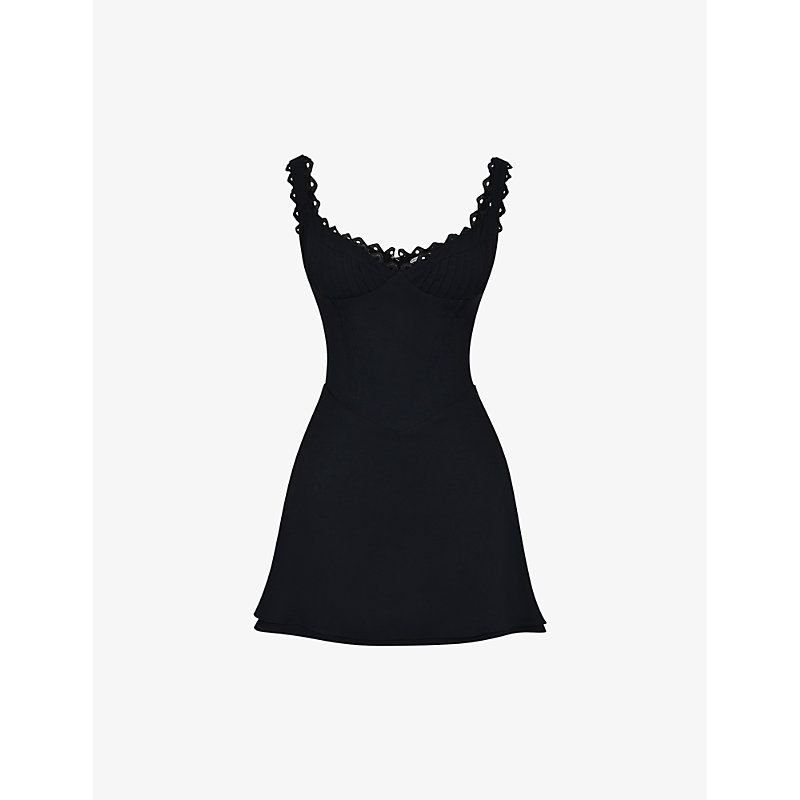 House Of Cb Womens Black Tilly Corset-bodice Linen-blend Mini Dress