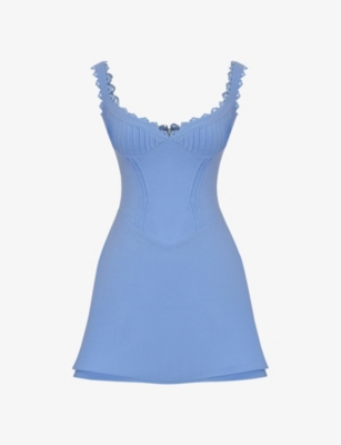 House Of Cb Womens Blue Tilly Corset-bodice Linen-blend Mini Dress