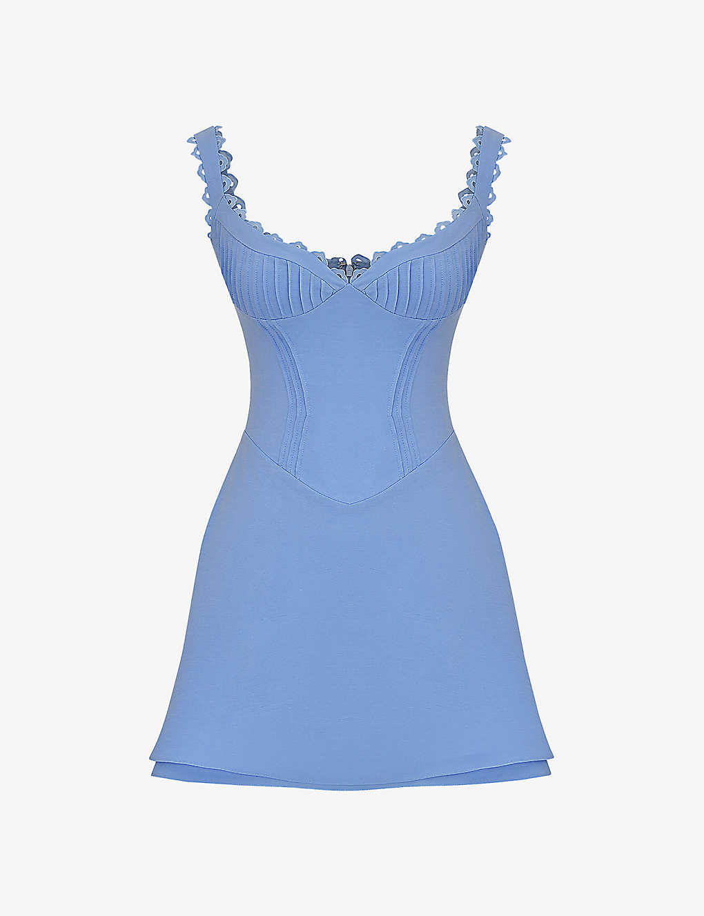 House Of Cb Womens Blue Tilly Corset-bodice Linen-blend Mini Dress