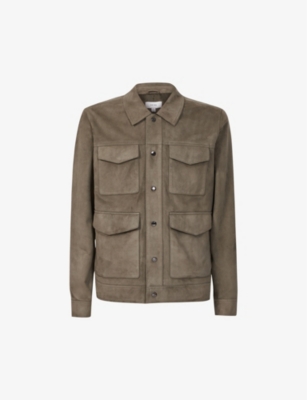 Reiss Ballina - Sage Suede Pocket Front Jacket, S | ModeSens