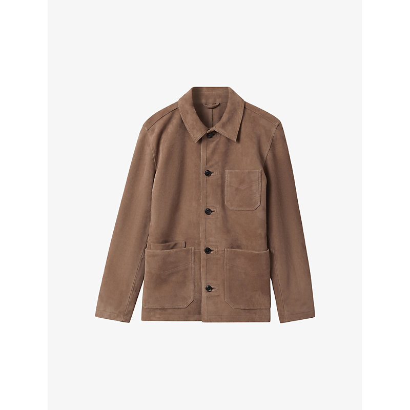 Reiss Mens Mocha Roma Patch-pocket Suede Jacket
