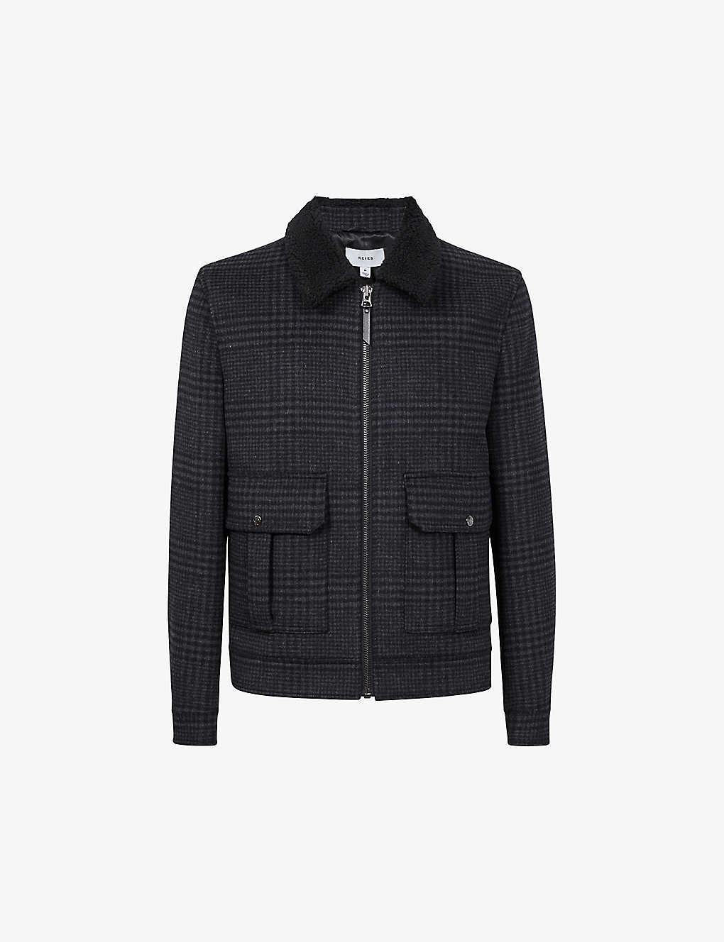 REISS REISS MEN'S NAVY ROBYN CHECKED WOOL-BLEND JACKET