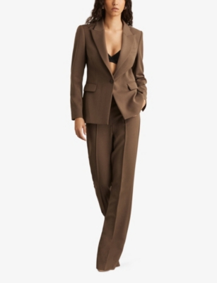 Reiss Womens Mink Neutral Gabi Single-breasted Stretch-woven Blazer In Brown