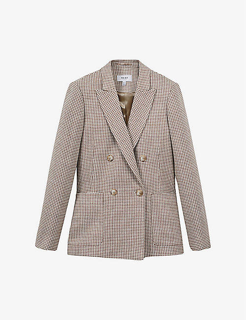 REISS: Ella dogtooth-pattern wool-blend blazer