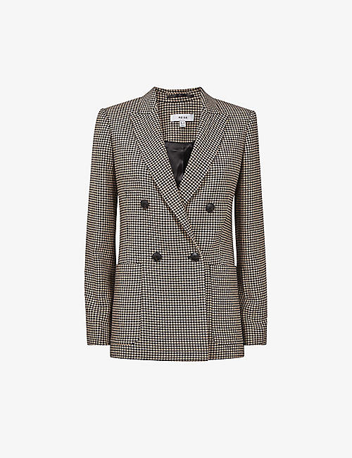 REISS: Ella dogtooth-pattern wool-blend blazer