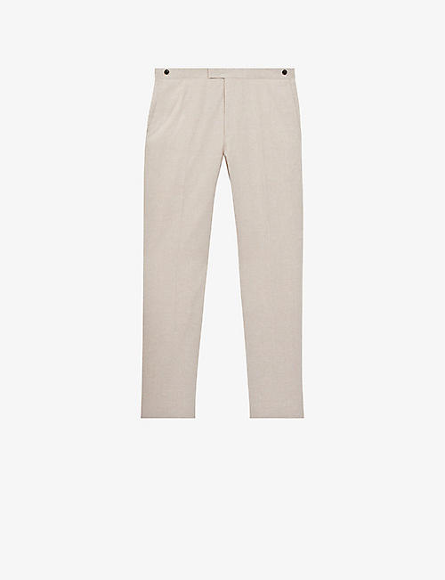 REISS: Craft check-print slim-fit linen and cotton-blend trousers