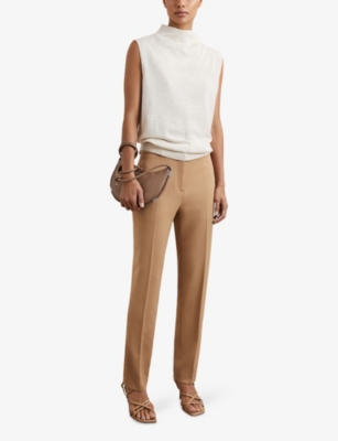 Reiss Womens Camel Gabi Slip-pocket Slim-leg Mid-rise Woven Trousers In Multi