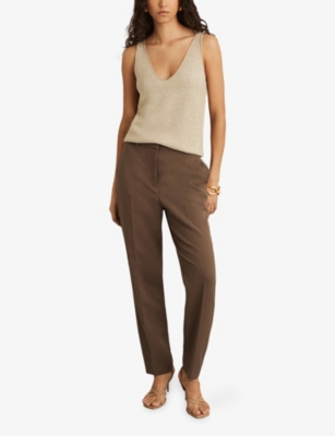 Reiss Womens Mink Neutral Gabi Slip-pocket Slim-leg Mid-rise Woven Trousers In Brown