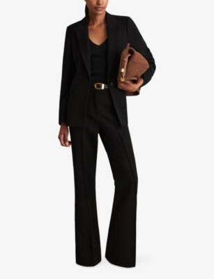 Reiss Womens Black Gabi Flared-leg Mid-rise Stretch-woven Trousers In Black