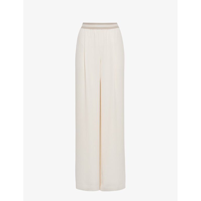 Reiss Womens Neutral Abigail Striped-waistband Wide-leg Mid-rise Woven Trousers