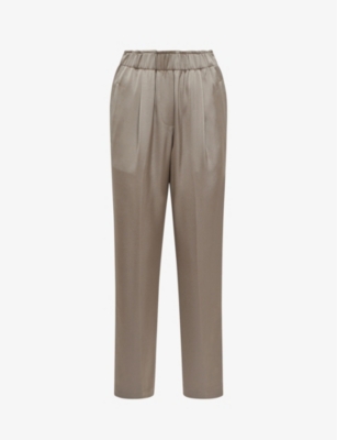 REISS REISS WOMEN'S MINK ELAINA TAPERED-LEG HIGH-RISE SATIN TROUSERS,67791850