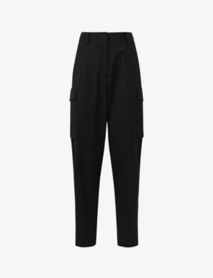 Reiss Womens Black Violet Patch-pocket Tapered-leg Mid-rise Wool-blend Trousers